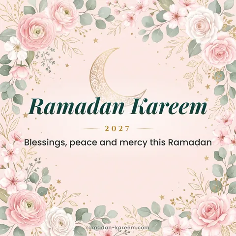 Ramadan Kareem 2027 – Pink floral card with a gold crescent